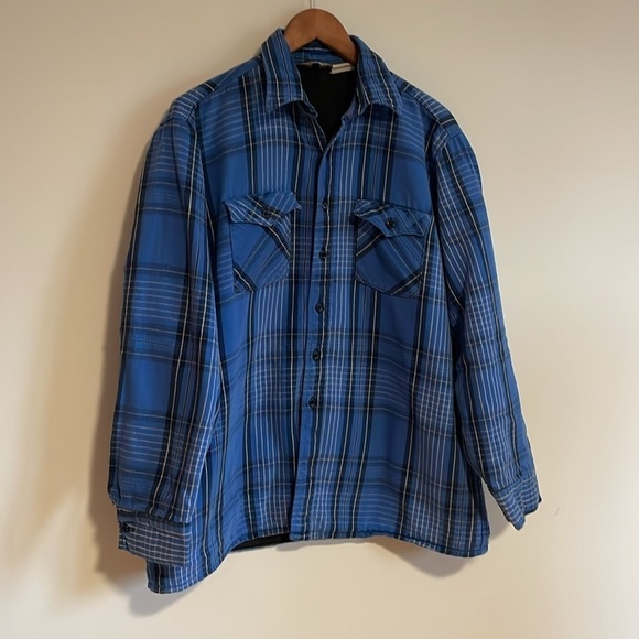 VTG Plaid Shacket XL Blue Winter Run Pockets Dad Oversized Fall Button Down Barn - Picture 2 of 15